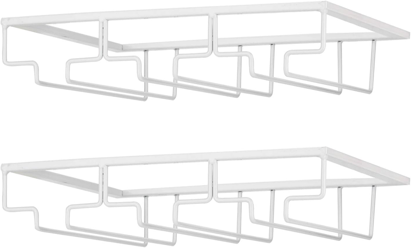 Wine Glass Rack - Under Cabinet Stemware Wine Glass Holder Glasses Storage Hanger 2 Pack Metal Organizer for Bar Kitchen White