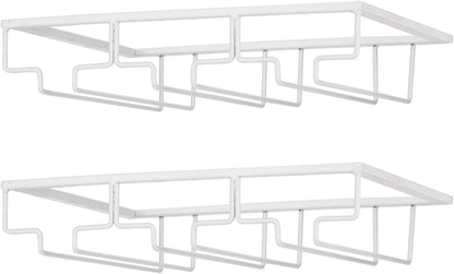 Wine Glass Rack - Under Cabinet Stemware Wine Glass Holder Glasses Storage Hanger 2 Pack Metal Organizer for Bar Kitchen White