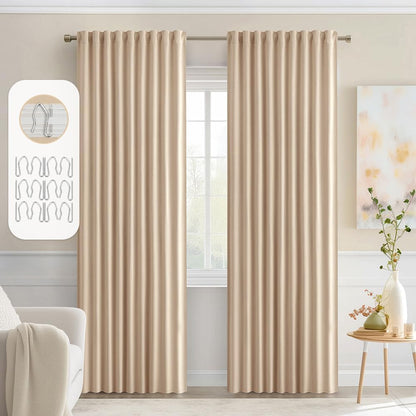 MIULEE Back Tab Beige Curtains 84 Inch Length 2 Panels Set for Living Room Bedroom, Cream Rod Pocket/Pinch Pleated Light Blocking Thermal Insulated Room Darkening Blackout Curtains 84 Inches Long