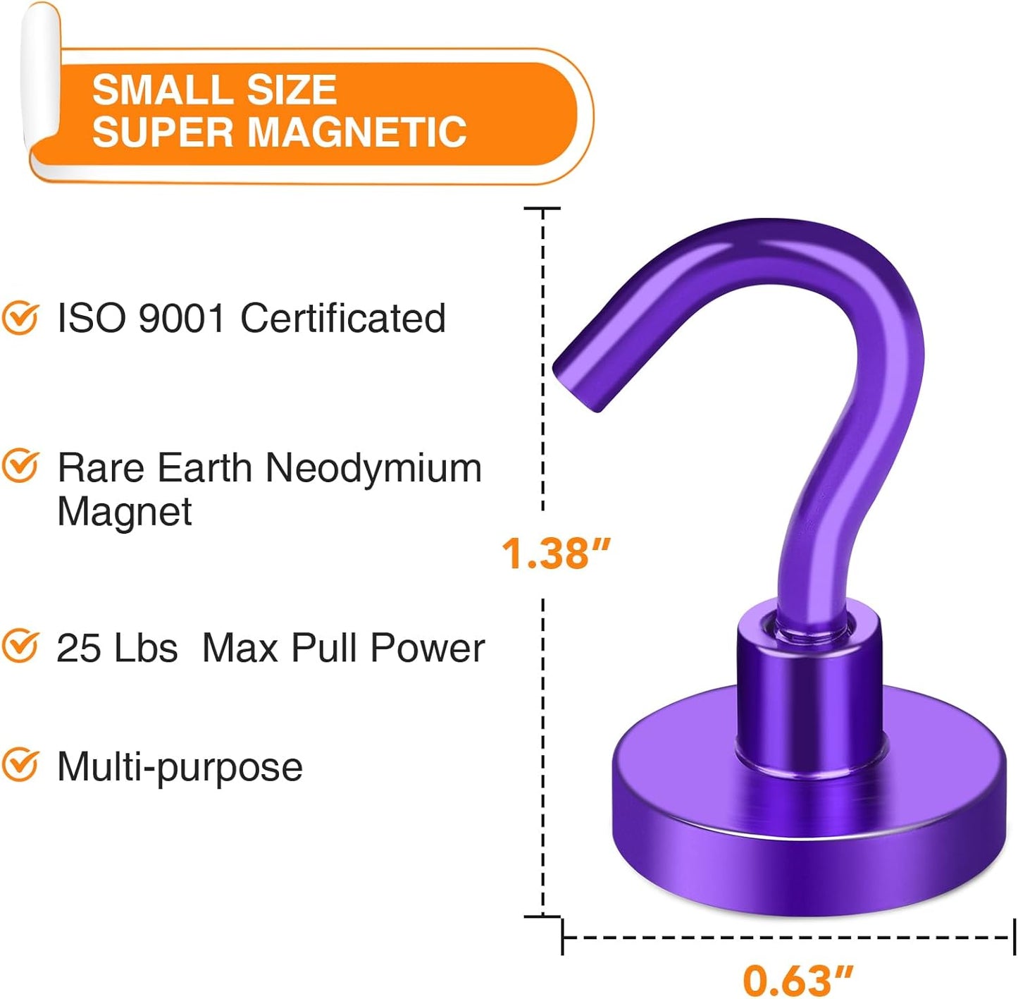 MIKEDE Magnetic Hooks Heavy Duty, 28Lbs Neodymium Magnets with Hooks for Refrigerator, 10Pcs Strong Cruise Hooks for Hanging, Magnetic Hanger for Grill, Toolbox, Storage - Purple