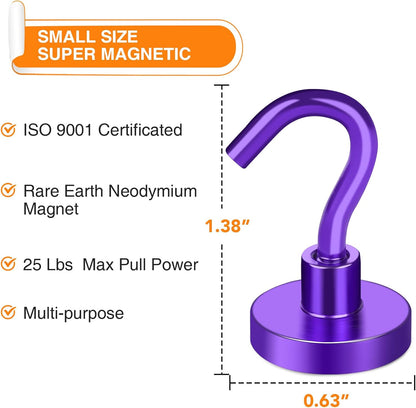 MIKEDE Magnetic Hooks Heavy Duty, 28Lbs Neodymium Magnets with Hooks for Refrigerator, 10Pcs Strong Cruise Hooks for Hanging, Magnetic Hanger for Grill, Toolbox, Storage - Purple