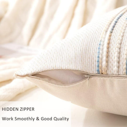 Boho Throw Pillow Covers 18x18 Set of 2 Farmhouse Decorative Cushion Case Striped Square Pillows Cover Chenille Pillow Cases Accent Neutral Pillowcase for Sofa Couch Bed,Yellow-Blue