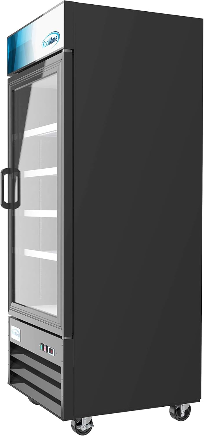 KoolMore MDR-1GD-23C Commercial Glass 1 Door Display Refrigerator Merchandiser - Upright Beverage Cooler with LED Lighting - 23 Cu. Ft., Black