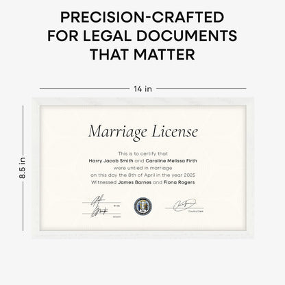 Homeforia 8.5x14 Marriage License Frame White, High End Oak 8.5x14 Certificate White Wood Frames, 8.5by14 Wooden Frame for Wall & Tabletop, 8.5 by 14 Picture Frames, Tempered Glass, Wall Kit, Set of 1