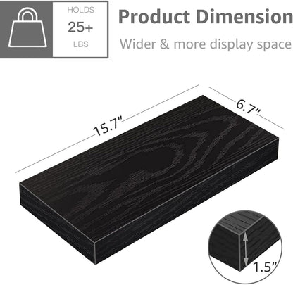 QEEIG Floating Shelves for Wall Bathroom Shelf Bedroom Kitchen Living Room Farmhouse Small Book Shelf 16 inch Set of 4, Black (015-B4)