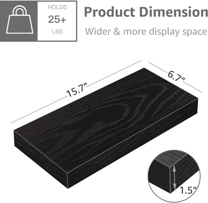 QEEIG Floating Shelves for Wall Bathroom Shelf Bedroom Kitchen Living Room Farmhouse Small Book Shelf 16 inch Set of 2, Black (015-B2)