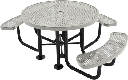 Heavy-Duty Portable Outdoor Picnic Table with Umbrella Hole, Punched Steel Patio Dining Furniture Made in America (46" Round Top, Grey)