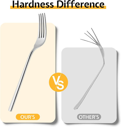 KINGSTONE Silverware Set, 60-Piece Forged Flatware Set Cutlery Set Premium Stainless Steel, Service for 12, for Kitchen, Home, Wedding, Party, Mirror Polished and Dishwasher Safe