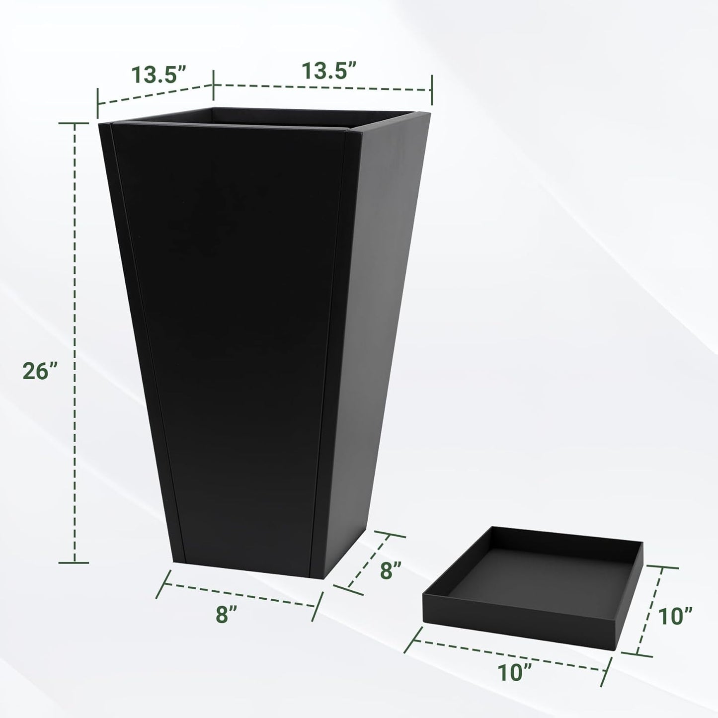 Tall Metal Planter 26" H - 2 Pack, Tall Planters with Removable Insert Shelve & Saucer Trays, Metal Outdoor Planters for Porch, Garden, Patio, Yard(Black)