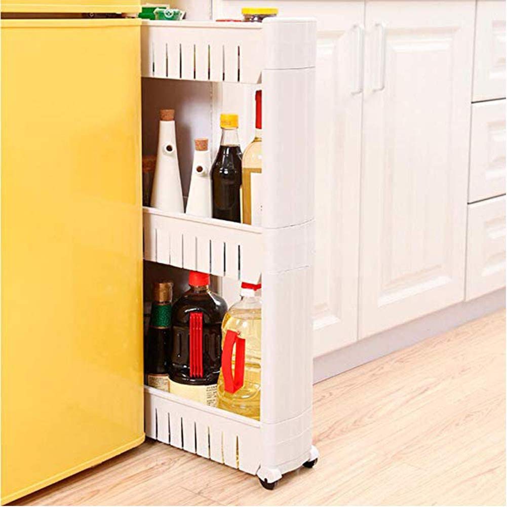 Modern Home Narrow Sliding Storage Organizer Rack - Laundry/Bathroom/Kitchen Portable Storage