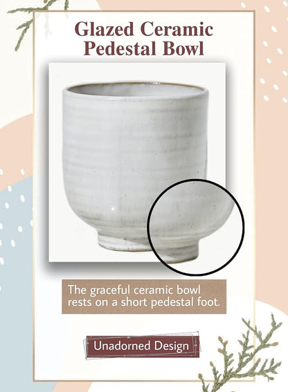 Serene Spaces Living Small Glazed Ceramic Pedestal Bowl, Set of 2- Centerpiece for Vintage Weddings, Events, Measures 4.25" Tall and 4" Diameter