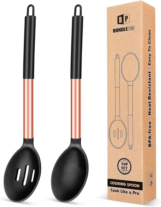 Pack of 2 Large Silicone Cooking Spoons,Non Stick Solid Basting Spoon,Heat-Resistant Kitchen