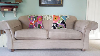 Lily Pink Flower Pillow Cover | Suzani Accent Pillow | Outdoor Floral Pillows | Hand Embroidered Wool Cushion - 18x18