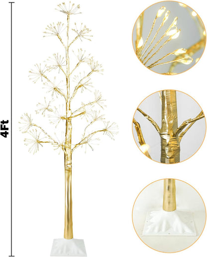4FT Lighted Birch Tree Christmas Artificial Twig Tree with 380 LED Lights Timer 8 Mode Xmas Tree for Holiday Party Wedding Indoor Outdoor Decor