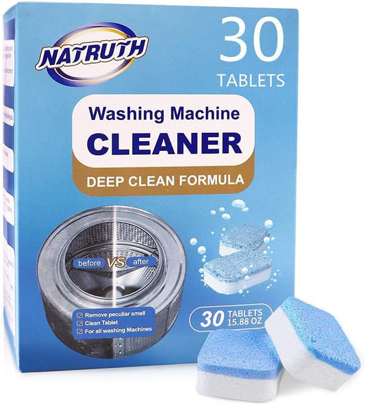 NATRUTH Washing Machine Cleaner Descaler 30 Pack Deep Cleaning Washer Cleaner Tablets For HE Front