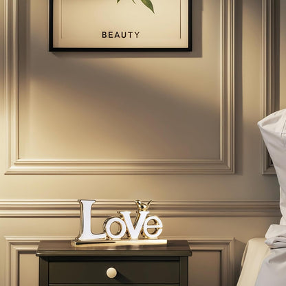 Love Sign Decoration - White & Gold Modern Bird Sculpture Statue, Personalized Love Decor for Living Room, Bedroom, Desktop