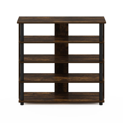 Furinno Turn-N-Tube 5 Tier Wide Shoe Rack, Amber Pine/Black