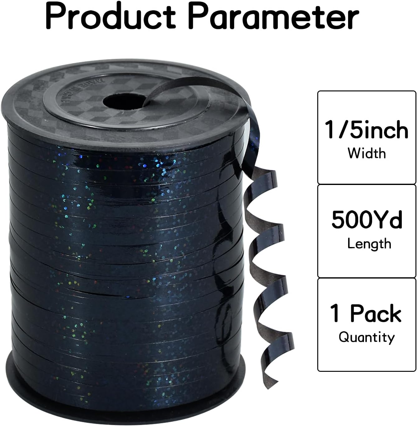 BEISHIDA 500 Yards Black Ribbon Crimped Curling Shiny Metallic Balloon String Roll Gift Wrapping Ribbon for Birthday Halloween Party Decoration