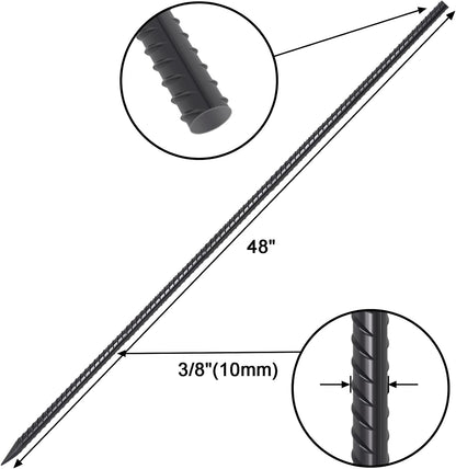 VVOKGO Rebar Stakes 48 Inch 8-Pack Concrete Form Stakes Heavy Duty Straight Ground Anchors, 3/8" Diameter Metal Steel Spikes with Chisel Point End for Plant Support, Garden Border,Landscape Edging