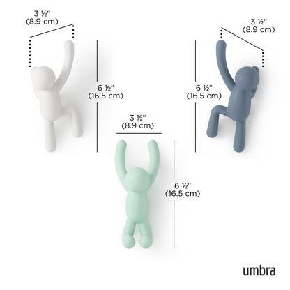 Umbra Buddy Wall Hooks, Wall Mount Coat Hooks, Set of 3, White/Mint/Blue
