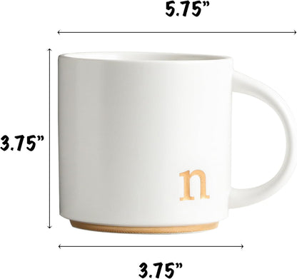 COLLECTIVE HOME - Monogram Ceramic Mugs, 15 oz Golden Initial Coffee Cups, Elegant Alphabet Tea Mugs, Elegant Personalized Mug with Gift Box, Luxurious Cups for Office and Home (n)