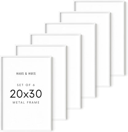 HAUS AND HUES 20x30 White Metal Picture Frames - Features Premium Aluminum, Vertical & Horizontal Hang, Shatterproof Plexiglass - Perfect for Home, Room, Office (20x30 in, White, Set of 6)