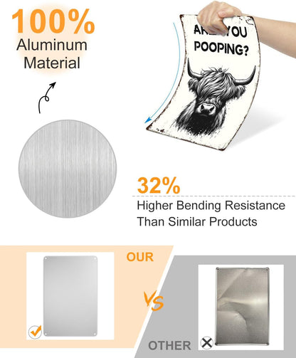 ALKB Funny Highland Cow Are You Pooping Metal Signs Vintage Farmhouse Bathroom Wall Decor Highland Cow Lovers Gift 8 x 12 Inch