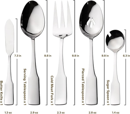 Alata Kate 65-Piece Silverware With Utensil-Serving Set, Service for 12, Stainless Steel Flatware, Mirror Polished Cutlery, Dishwasher Safe