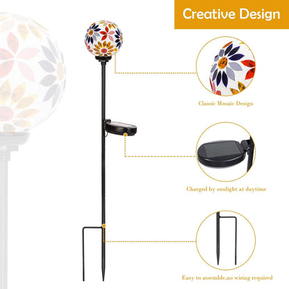 Afirst Solar Lights Outdoor Decorative - Solar Gazing Ball Mosaic Garden Stakes Flower Decorative Lights Waterproof for Pathway Yard Lawn Decoration Orange