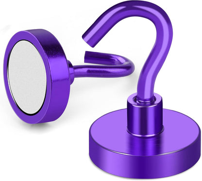 MIKEDE Magnetic Hooks, 40Lbs+ Heavy Duty Magnet Hooks for Cruise Cabins, Super Neodymium Hanging Hooks Strong Magnets with Hook for Fridge, Magnetic Hanger for Grill, Toolbox, Storage(Purple, 10 Pack)