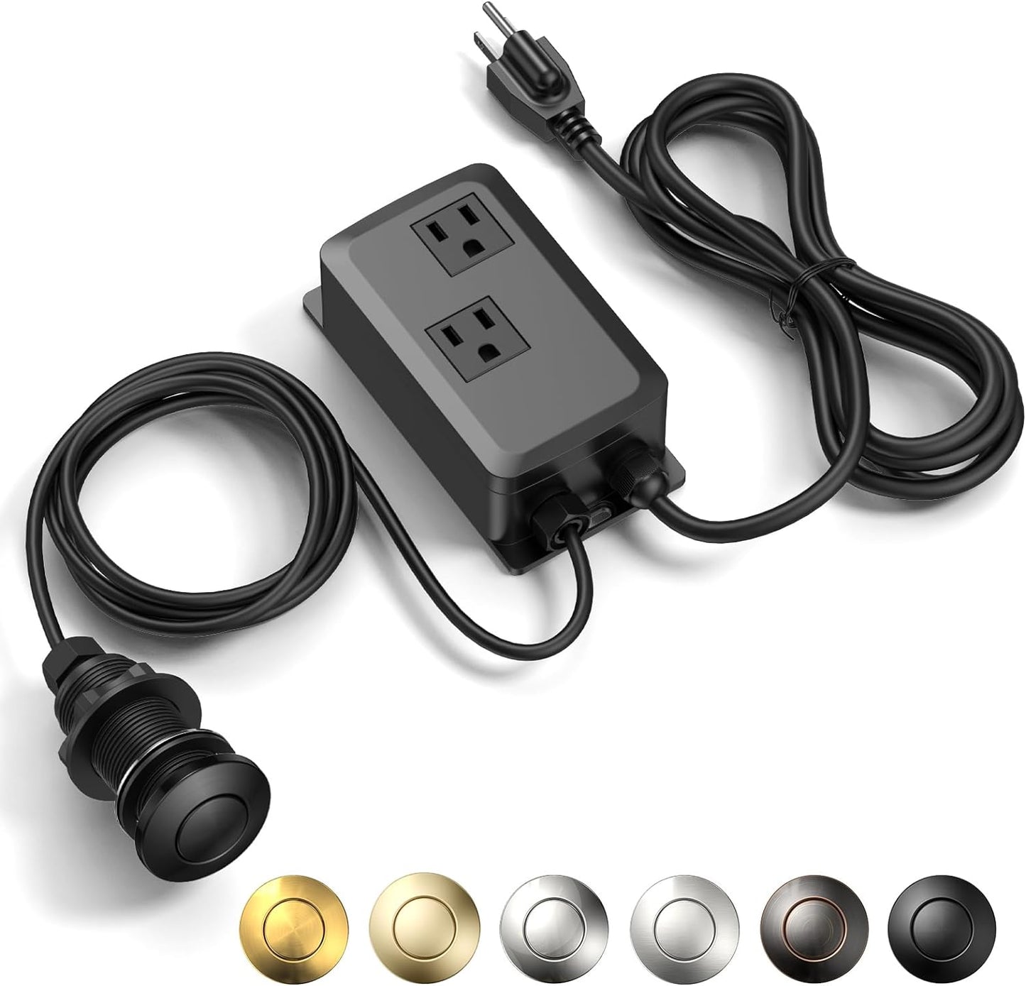 Garbage Disposal Air Switch Kit -Professional- Dual Outlet, Sink Top Waste Disposer On/Off, Garbage Disposal Button, Brass Made Cover, UL Listed