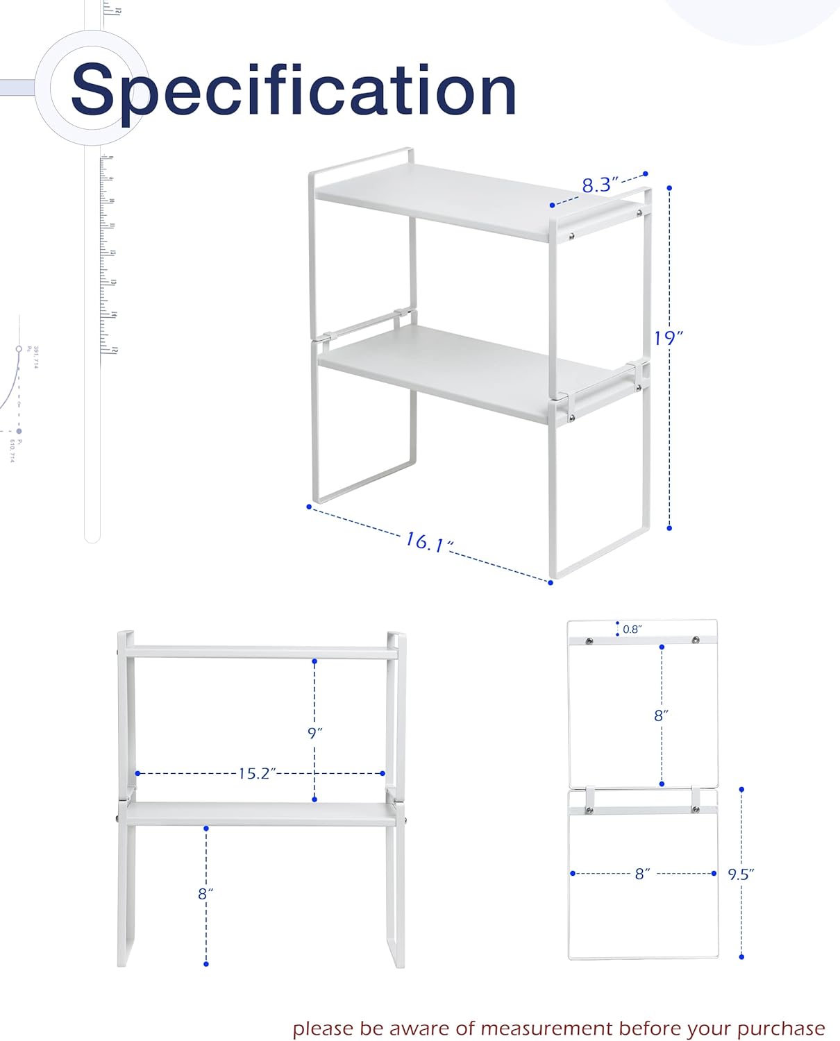 Nxconsu 2Pack Cabinet Shelves Stackable Organizer Rack Riser for Kitchen Cabinet Pantry Cupboard Counter Countertop Home Organization Storage Space Saver Heavy Duty Metal Nonslip White Tall