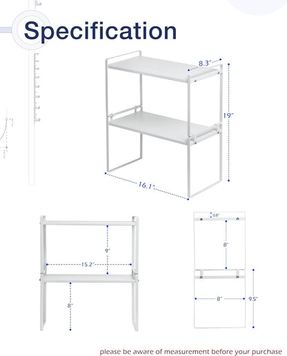 Nxconsu 2Pack Cabinet Shelves Stackable Organizer Rack Riser for Kitchen Cabinet Pantry Cupboard Counter Countertop Home Organization Storage Space Saver Heavy Duty Metal Nonslip White Tall