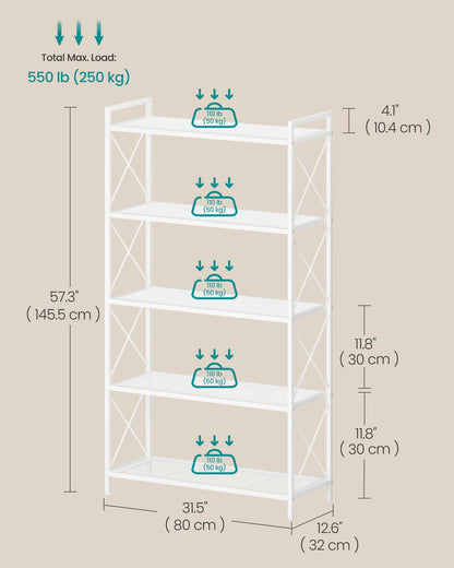 SONGMICS 5-Tier Metal Storage Rack, Shelving Unit with X Side Frames
