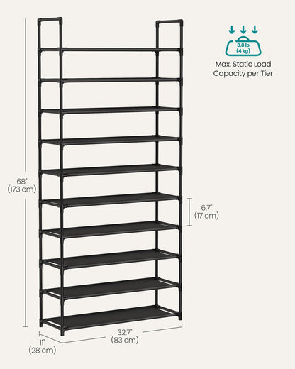 SONGMICS Shoe Rack, 10-Tier Shoe Shelf, Shoe Storage Organizer, 11 x 32.7 x 68 Inches, Metal Frame