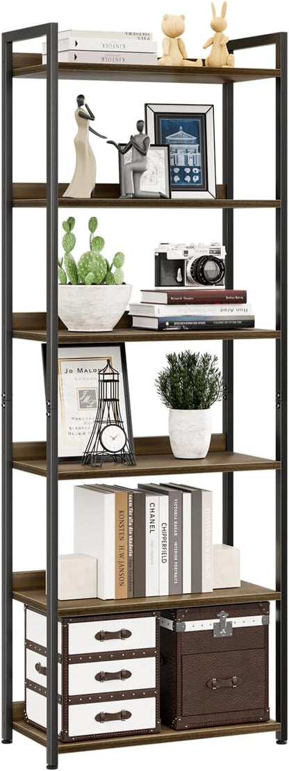 NUMENN Bookshelf, 6 Tier Bookshelves, Home Office Bookcase Shelf Storage Organizer, Free Standing Storage Shelving Unit for Bedroom, Living Room and Home Office, Dark Walnut