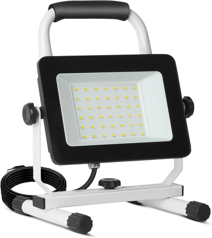 UFOND 4000 Lumen LED Work Light with Stand,40W Waterproof Portable Flood Lights, Worklight Brightness Angle Adjustable, with Switch Power Cord, Suitable for Construction Sites, Garage Workshop