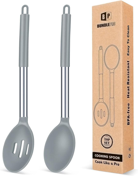 Pack of 2 Large Silicone Cooking Spoons,Non Stick Solid Basting Spoon,Heat-Resistant Kitchen