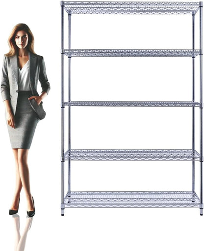 48"x24"x72" Chrome 5-Tier PREMIUM Wire Shelving NSF 4000 LBS MAX CAPACITY Heavy Duty Steel Storage Rack for Warehouses, Garages, Hospitals, Commercial Spaces, & Schools w/PREMIUM WHEELS
