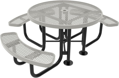 Heavy-Duty Portable Outdoor Picnic Table with Umbrella Hole, Expanded Metal Patio Dining Furniture Made in America (46" Round Top, Textured Grey)