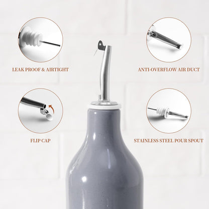 famiware Milkyway 16oz Ceramic Olive Oil Dispenser Bottle, Olive Oil and Vinegar Dispenser Bottle Set of 2 with Stainless Steel Pourers, Suitable for Storage Vinegar, Liquids, Light Gray and Dark Gray