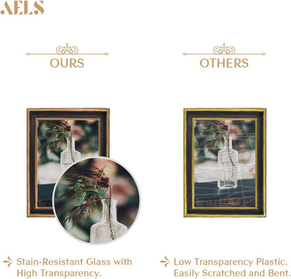 AELS 5x7 Inch Vintage Picture Frame, Elegant Antique Photo Frames with Glass Front, Photo Display, Tabletop Wall Hanging, Gift Ideas, Black with Gold Trim