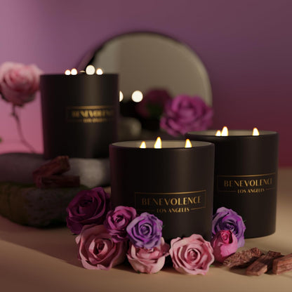 Benevolence LA 3 Wick Candle, Rose & Sandalwood Large Scented Candle | Soy Candles | Gifts for Women and Men | Home Fragrance | Aromatherapy | Bathroom Freshener 14.5 Oz, 45 Hour Burn