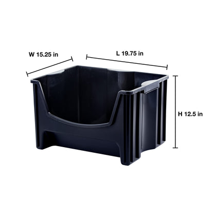 Mighty Tuff Jumbo Stackable Storage Bins, Pack of 3, Easy-Access Storage, Large Easy-to-Grip