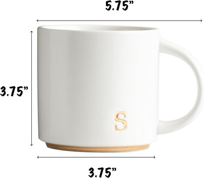 COLLECTIVE HOME - Monogram Ceramic Mugs, 15 oz Golden Initial Coffee Cups, Elegant Alphabet Tea Mugs, Elegant Personalized Mug with Gift Box, Luxurious Cups for Office and Home (s)