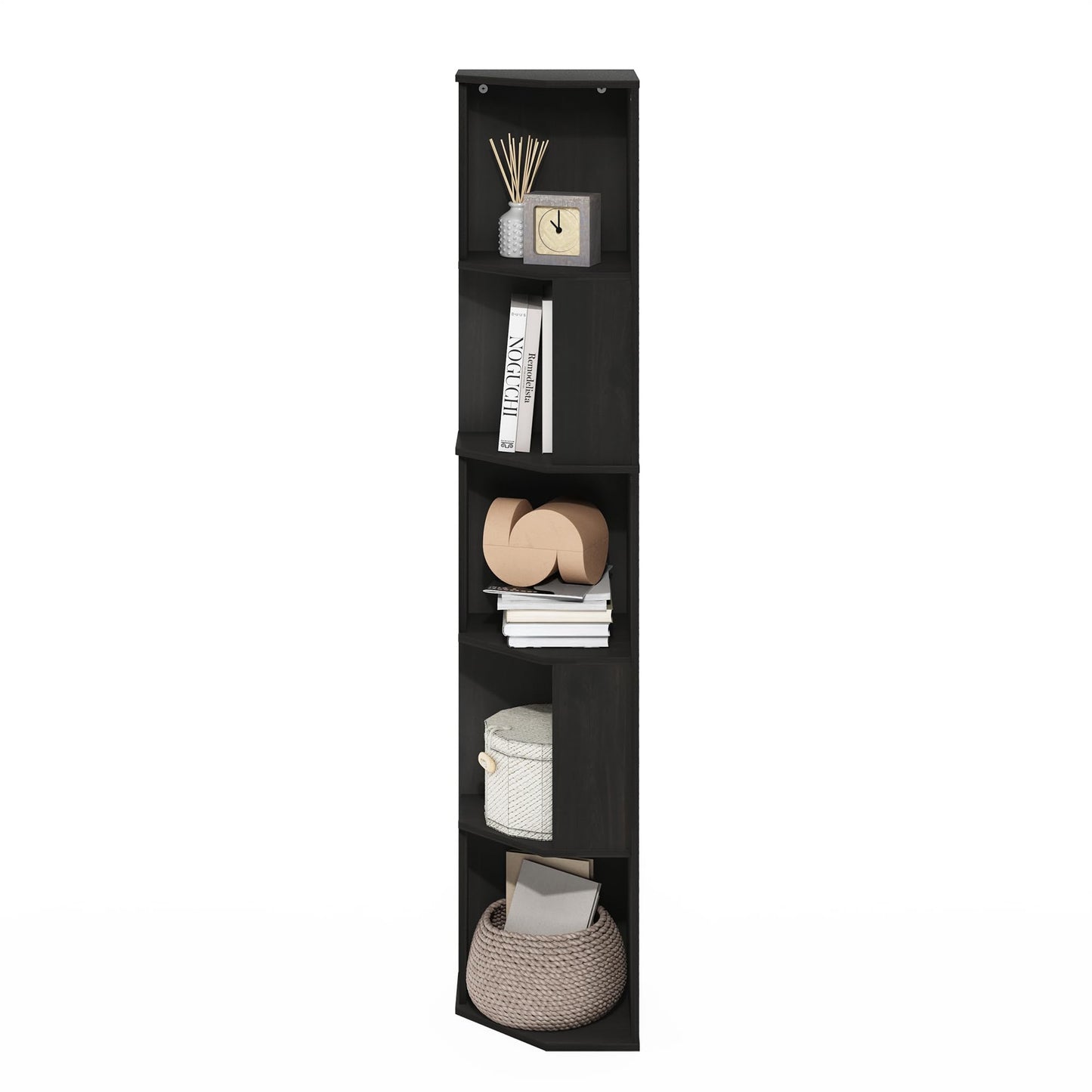 Furinno ECON Corner Shelf, 5-Tier Corner Book Shelf, Standing Storage Shelves, Cube Display Rack