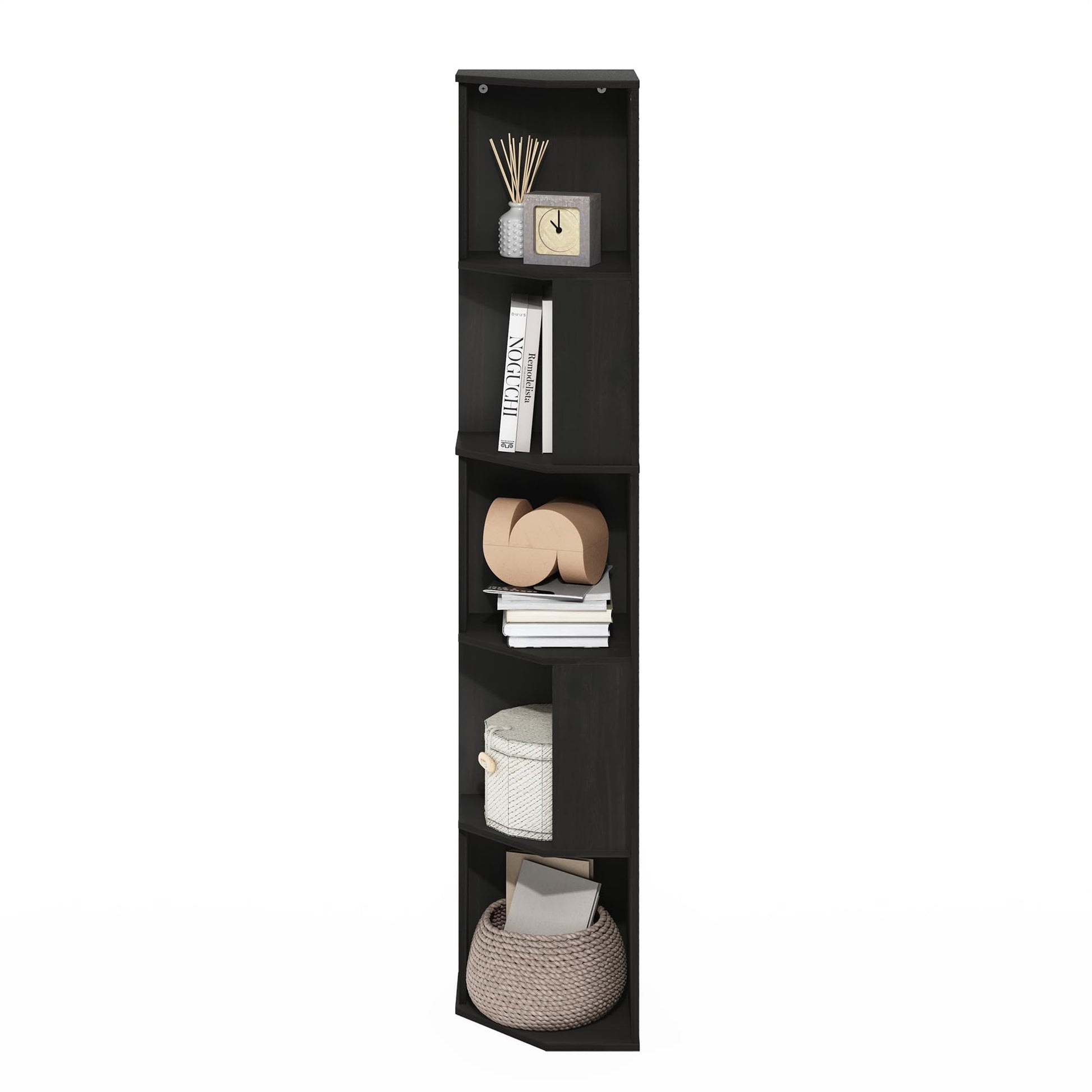 Furinno ECON Corner Shelf, 5-Tier Corner Book Shelf, Standing Storage Shelves, Cube Display Rack