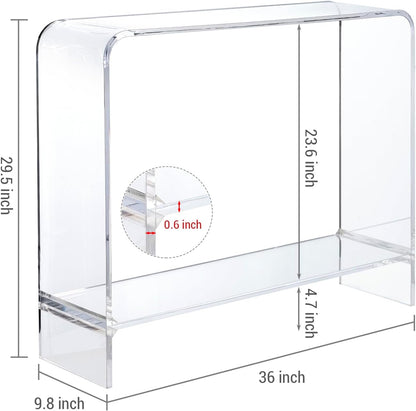 MyGift Premium 15mm Clear Acrylic Entryway Console Table with Bottom Display Shelf, 2 Tier Living Room Sofa Back Storage Shelves Modern Luxury Home Decor