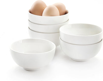 White 4.5in Small Ceramic Bowls, 12 OZ Cereal Bowls Set of 6 for Dessert, Rice, Jello, Pudding, Yogurt, Dishwasher/Microwave safe, Bone China