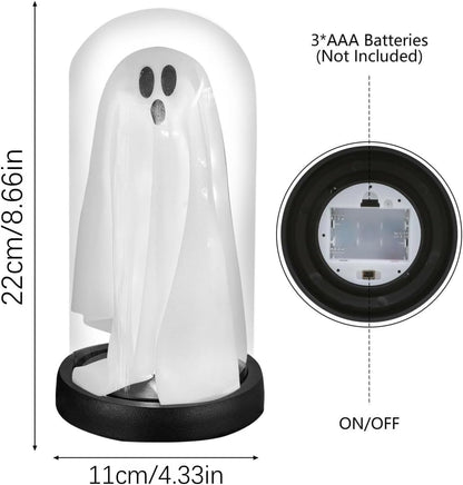 Light Up Ghost in Glass Cloche,Halloween Decorations Indoor,Cute LED Ghost Decor for Mantel,Tabletop,Cute Decorative Ornaments Suitable for Halloween Parties and Festivals(Warm Light,Glass Cover)